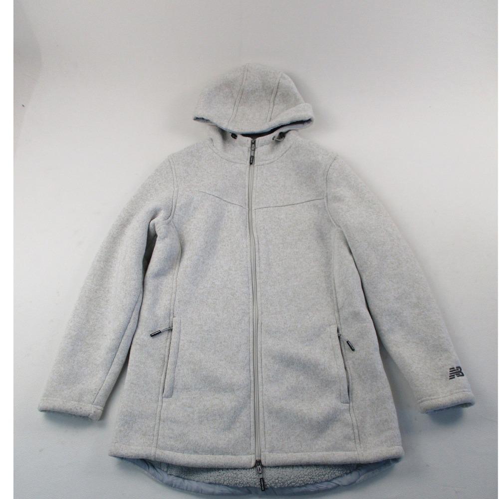 New Balance Hoodie Mens M Gray Full Zip Sherpa Lined Fleece Jacket Utility Logo